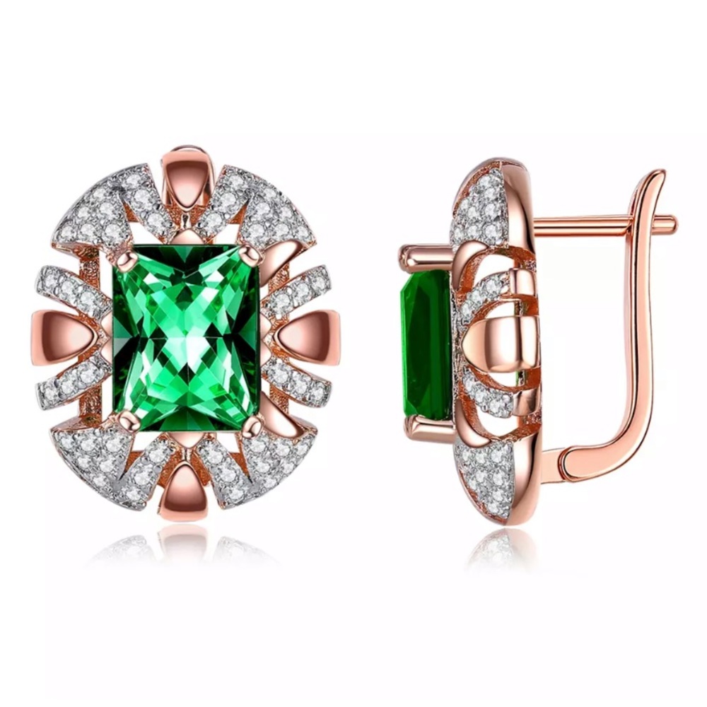14K Rose Gold Plated Green & White CZ Earrings